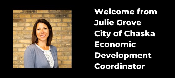 Julie Grove staff photo, welcome from Julie Grove city of chaska economic development coordinator
