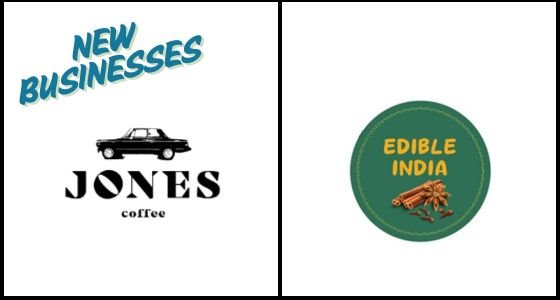 New businesses, Jones Coffee logo, Edible India logo