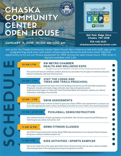 Chaska Community Center Open House, Saturday, January 11, 10:00am-1:00pm
