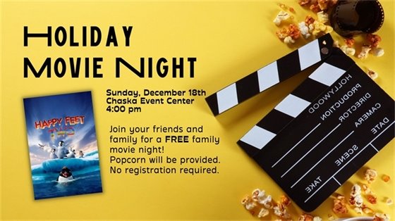 Holiday Movie Night Showing Happy Feet Two- Sunday, December 18 at 4:00pm at the Chaska Event Center- FREE