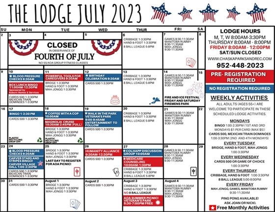 Image of July 2023 Lodge Calendar