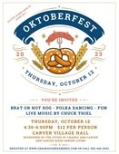 Oktoberfest hosted at Carver Village Hall on Thursday, October 12 at 4:30pm for $12 per person.