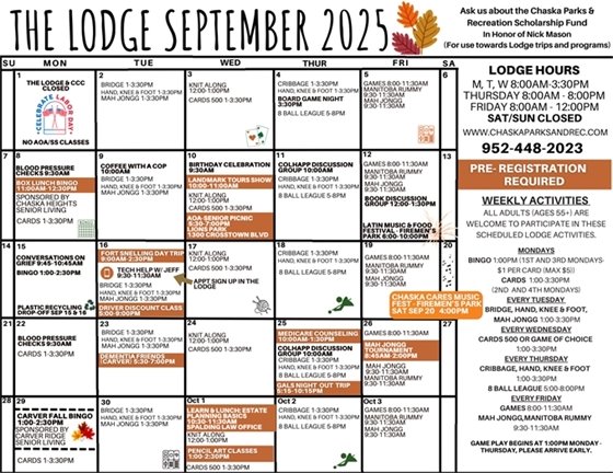Image of the September 2025 Lodge Calendar