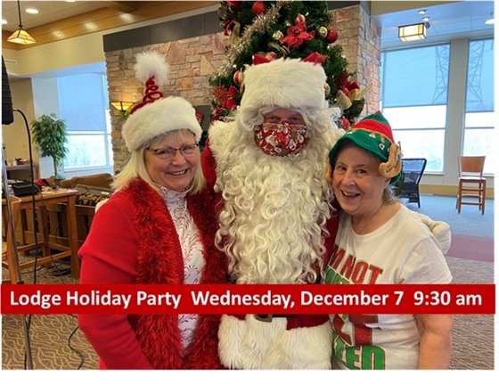 Lodge Holiday Party is Wednesday, December 7 at 9:30am