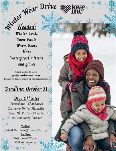 Donate gently used or new boots, hats, coats, snowpants, gloves, etc.  Drop off at The Lodge.