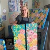Picture of woman with acrylic paintings