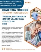 Dementia Friends Session on Tuesday, September 23 from 5:30-7:00pm at Carver City Hall (316 Broadway). FREE