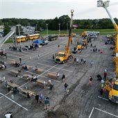 Big trucks in a parking lot
