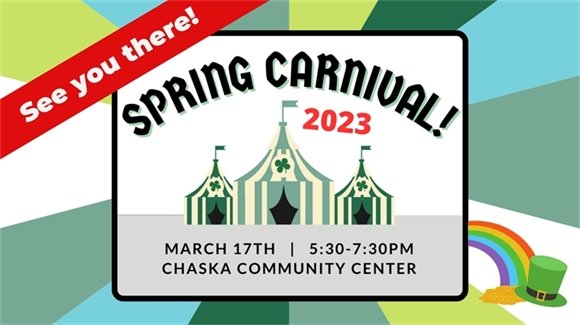 Spring Carnival at the Chaska Community Center, Friday, March 17; 5:30-7:30pm