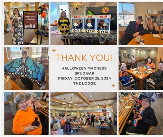 Collage of pictures from the Halloween Spud Bar at The Lodge.