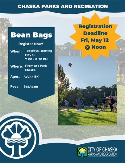 Chaska Parks and Recreation Bean Bag League- Register by May 12 at 12:00pm
