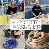 Adults participating in a pottery class