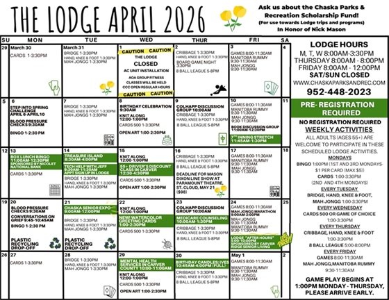 Image of Lodge April 2026 Calendar