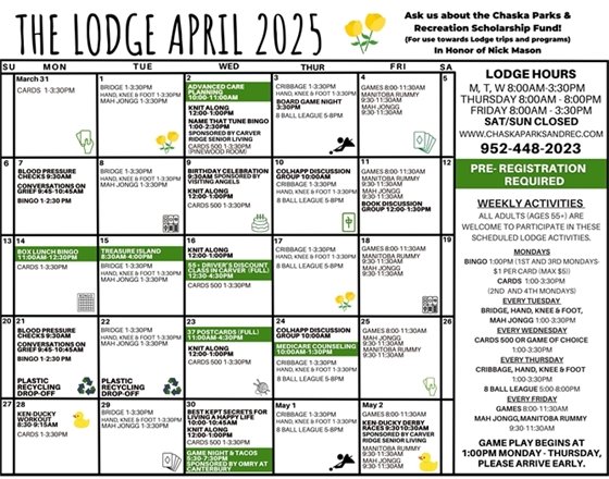 Image of the Lodge April 2025 Calendar