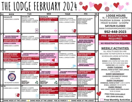 Image of Lodge February 2024 Calendar