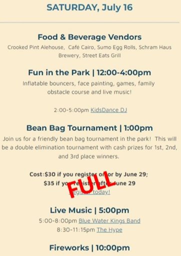 Saturday list of events