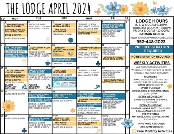 Image of April 2024 Lodge Calendar