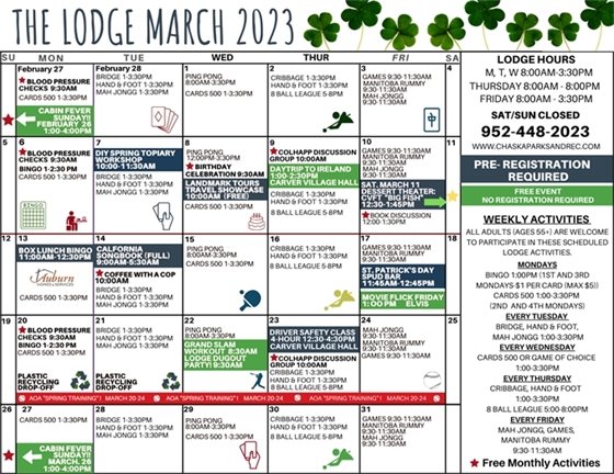 Image of the March 2023 Lodge Calendar