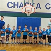 kids basketball team with coaches