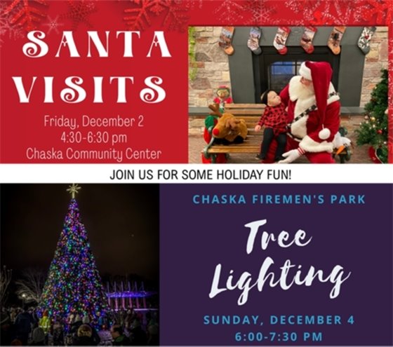 Santa Visits- Friday, December 2 & Tree Lighting- Sunday, December 4
