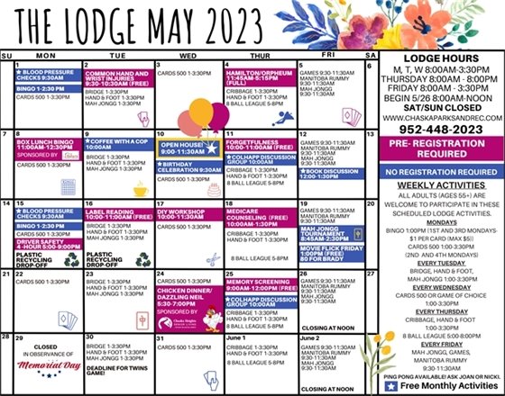 Image of the 2023 May Lodge Calendar