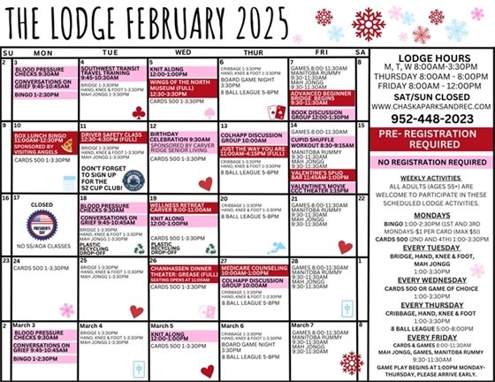 Image of the 2025 Lodge February Calendar