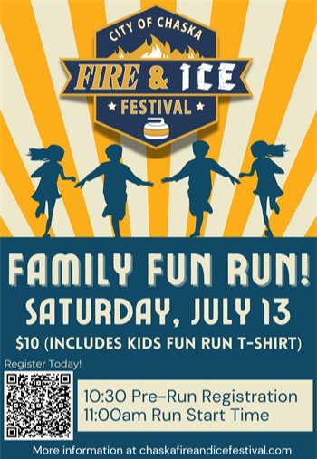 Fire and Ice Festival Family Fun Run- Saturday, July 13 at Chaska Firemen's Park