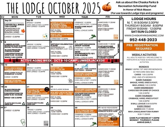 Image of The Lodge October 2025 Calendar