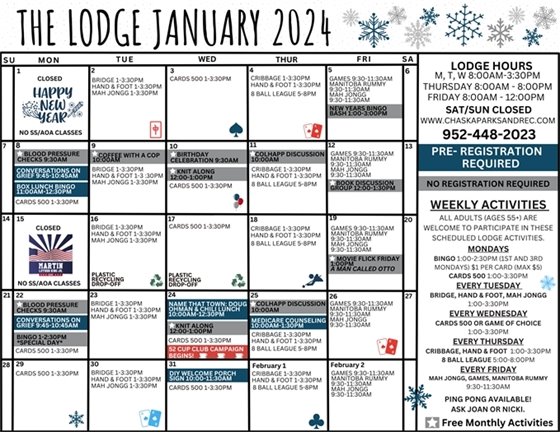 Image of 2024 January Lodge Calendar