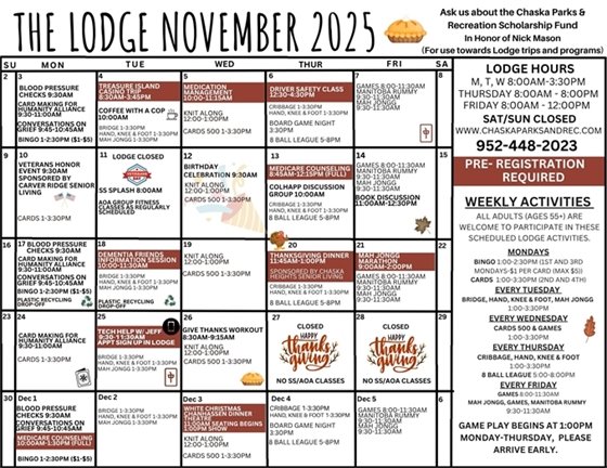 Image of The Lodge November 2025 Calendar