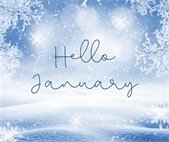Snow background picture that says "Hello January"