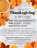 Lodge Thanksgiving on November 10 at 11:30am