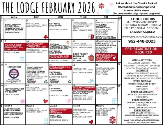 Image of the 2026 Lodge February Calendar