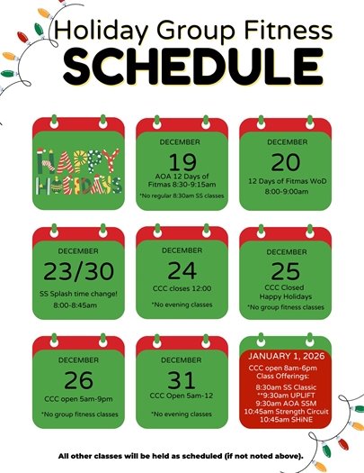Holiday Group Fitness Schedule