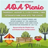 AOA Picnic is Thursday, August 3 at 5:30pm. FREE!  Must pre-register!