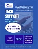 Tech Help with Jeff on Tuesday, August 12 from 9:30-11:30am in The Lodge. Bring your device.