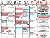 Graphic of the 2023 Lodge August Calendar
