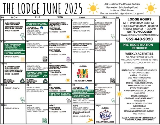 Image of the June 2025 Lodge Calendar