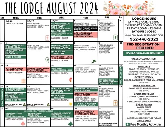 Image of The Lodge 2024 August Calendar