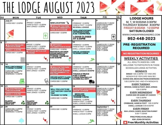 Image of Lodge August 2023 Calendar
