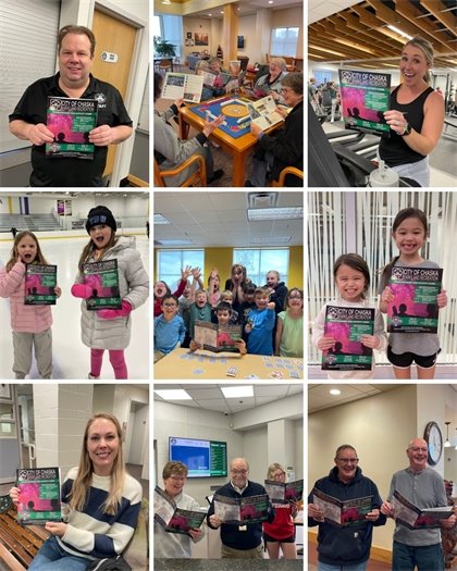 Pictures of people looking at the Chaska Parks and Recreation Spring-Summer 2025 Activity Guide