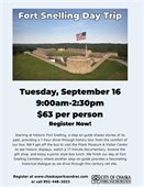 Fort Snelling Day Trip on Tuesday, September 16 from 9:00am-2:30pm