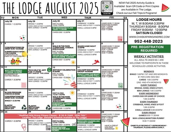 Image of the August 2025 Lodge Calendar