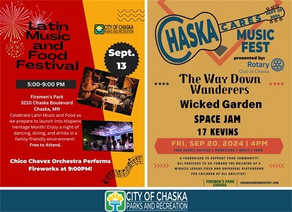 Latin Music and Food Fest, Friday, September 13, 2024 and Chaska Cares Music Festival, Friday, September 20, 2024