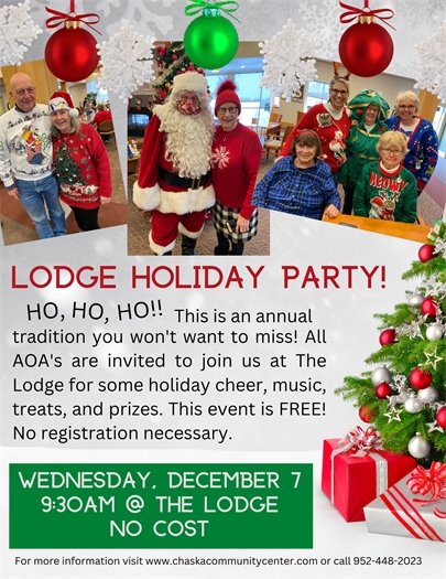 Lodge Holiday Party on December 7 at 9:30 am