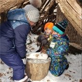 Preschool Kids Playing Outside in the Snow