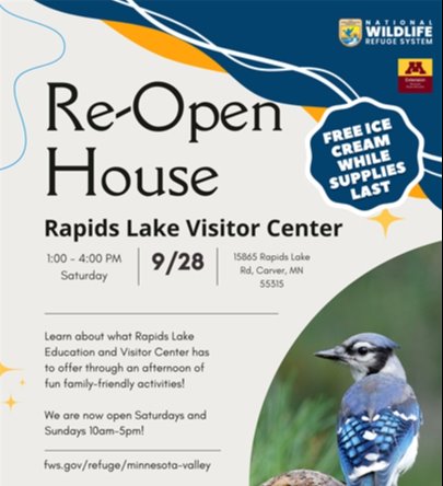Open House Event on September 28 at the Rapids Lake Visitor Center in Carver MN