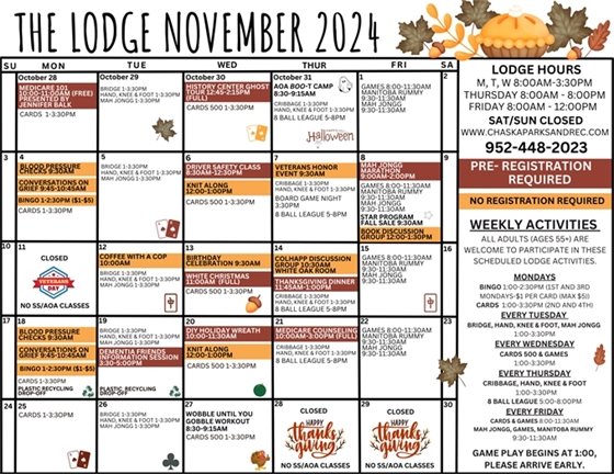 Image of 2024 November Lodge Calendar
