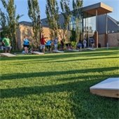 Adults playing bean bags