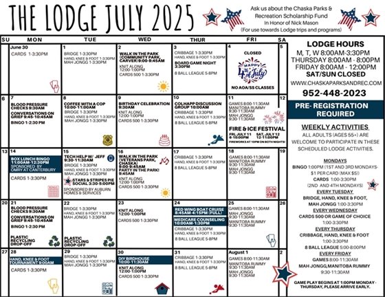 Image of the July 2025 Lodge Calendar